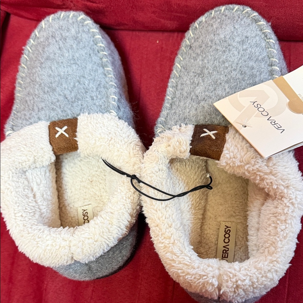 Vera Cosy Gray and Cream Slippers